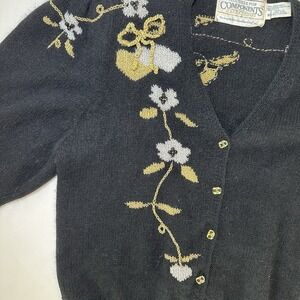 Susan Bristol 1987 Embroidered Button Front Cardigan Short Puff Sleeve Sweater M